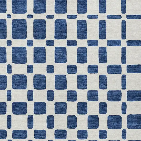 Navy Blue And Ivory Geometric Washable Indoor Outdoor Area Rug Photo 6