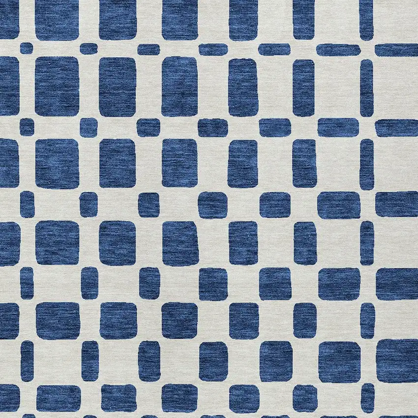 Navy Blue And Ivory Geometric Washable Indoor Outdoor Area Rug Photo 6