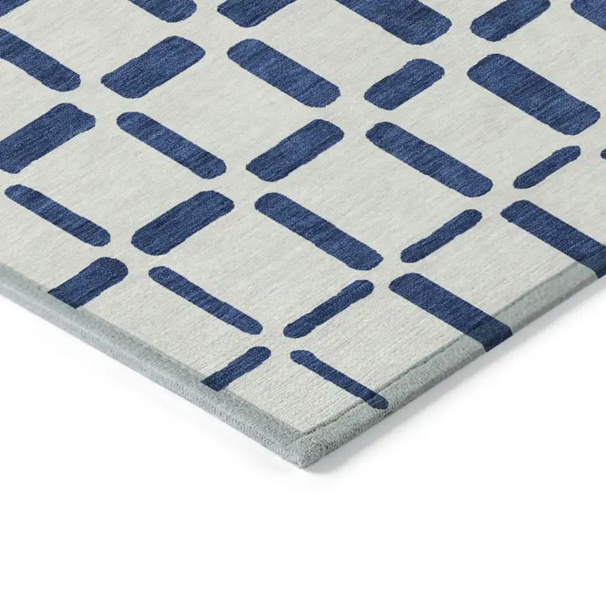 Navy Blue And Ivory Geometric Washable Indoor Outdoor Area Rug Photo 5