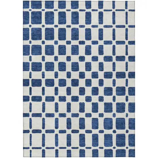 Navy Blue And Ivory Geometric Washable Indoor Outdoor Area Rug Photo 2
