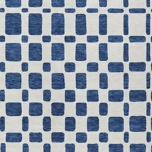 Photo of Navy Blue And Ivory Geometric Washable Indoor Outdoor Area Rug