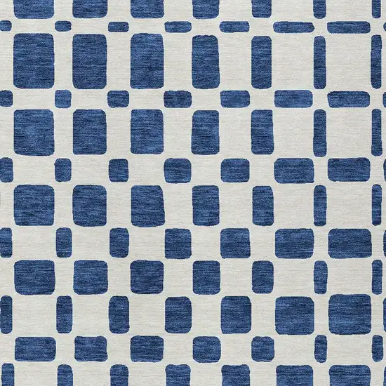 Navy Blue And Ivory Geometric Washable Indoor Outdoor Area Rug Photo 6