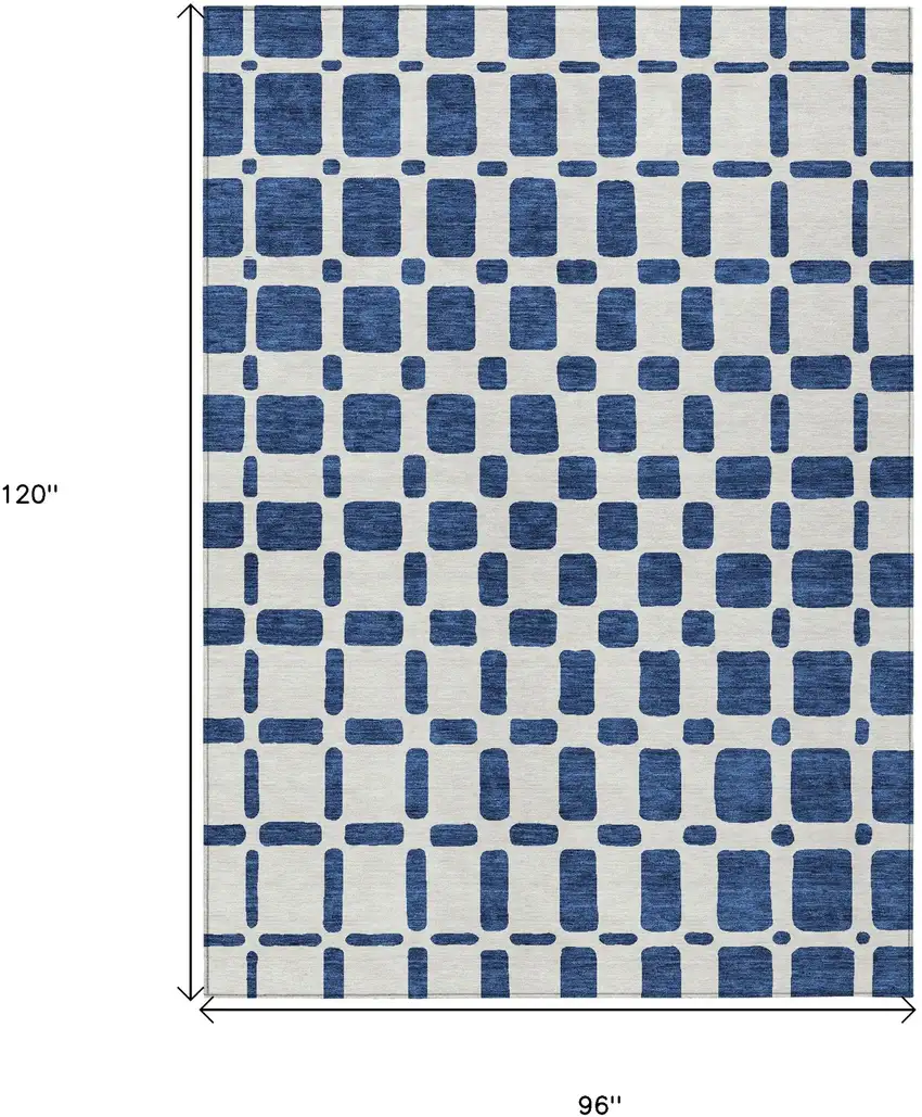 Navy Blue And Ivory Geometric Washable Indoor Outdoor Area Rug Photo 3