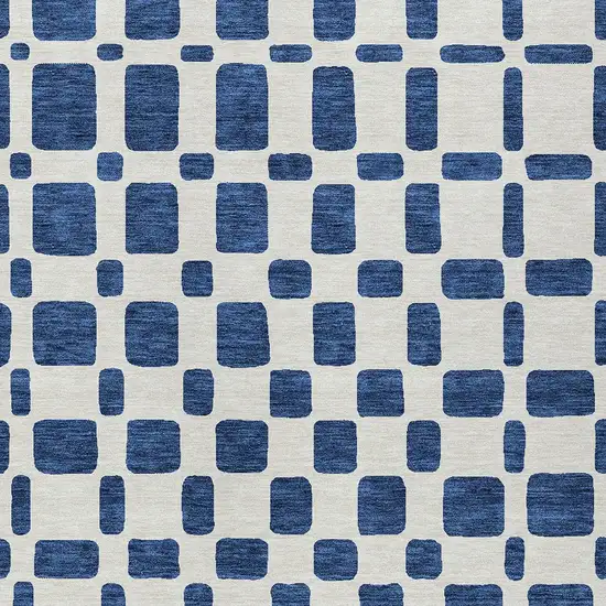 Navy Blue And Ivory Geometric Washable Indoor Outdoor Area Rug Photo 6