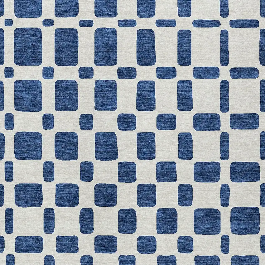 Navy Blue And Ivory Geometric Washable Indoor Outdoor Area Rug Photo 6