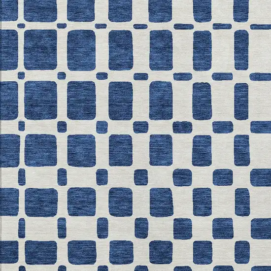 Navy Blue And Ivory Geometric Washable Indoor Outdoor Area Rug Photo 6