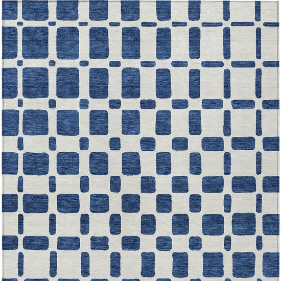 Navy Blue And Ivory Geometric Washable Indoor Outdoor Area Rug Photo 7