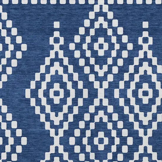 Navy Blue And Ivory Geometric Washable Indoor Outdoor Area Rug Photo 7
