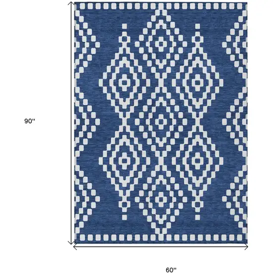 Navy Blue And Ivory Geometric Washable Indoor Outdoor Area Rug Photo 3