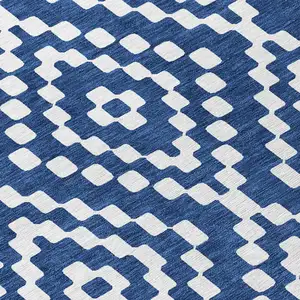 Photo of Navy Blue And Ivory Geometric Washable Indoor Outdoor Area Rug