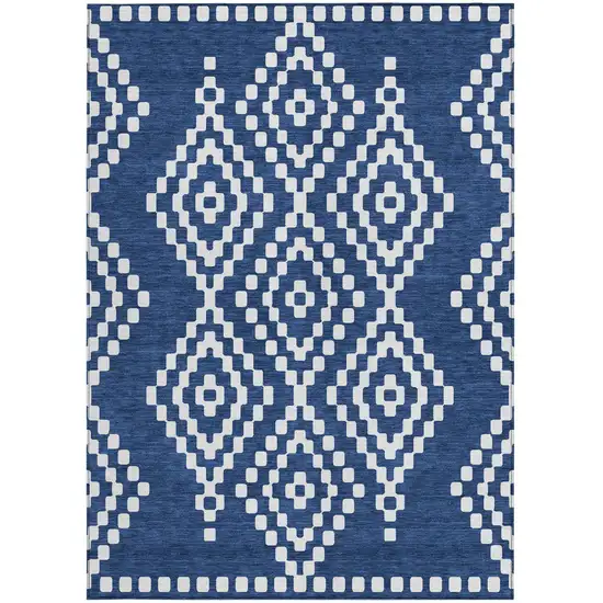 Navy Blue And Ivory Geometric Washable Indoor Outdoor Area Rug Photo 7