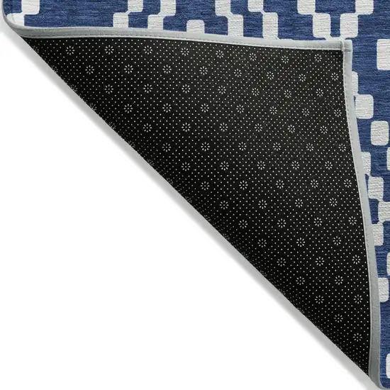 Navy Blue And Ivory Geometric Washable Indoor Outdoor Area Rug Photo 4