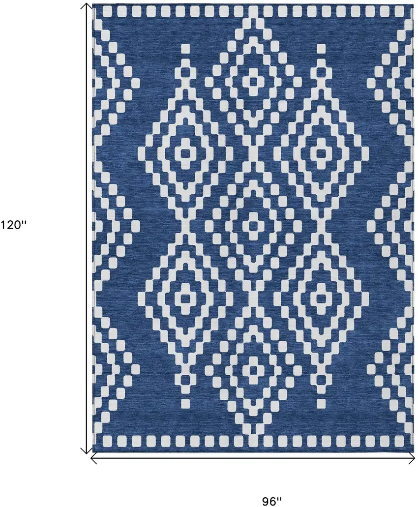 Navy Blue And Ivory Geometric Washable Indoor Outdoor Area Rug Photo 3