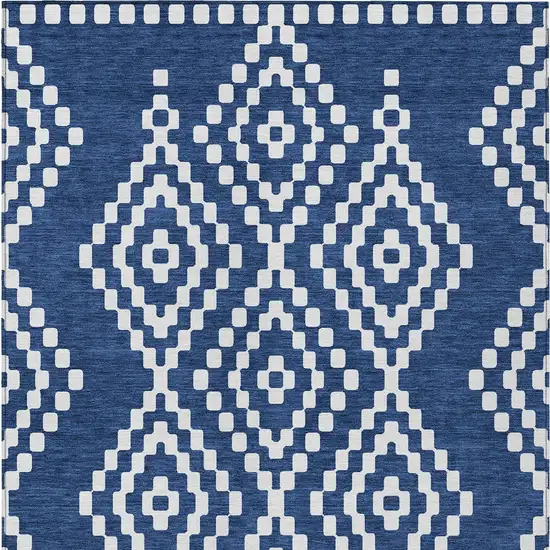 Navy Blue And Ivory Geometric Washable Indoor Outdoor Area Rug Photo 7
