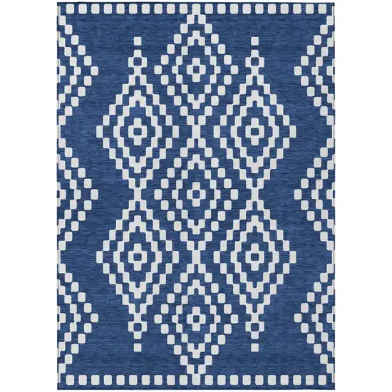 Navy Blue And Ivory Geometric Washable Indoor Outdoor Area Rug Photo 2