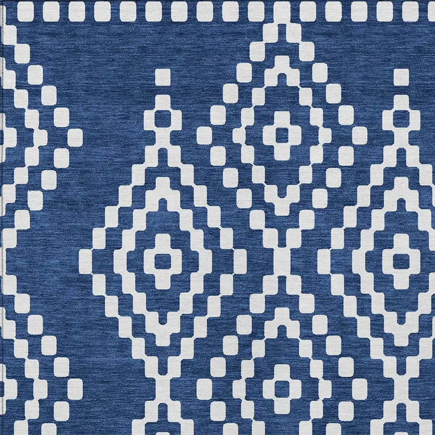 Navy Blue And Ivory Geometric Washable Indoor Outdoor Area Rug Photo 7