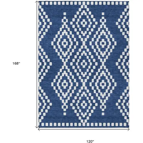 Navy Blue And Ivory Geometric Washable Indoor Outdoor Area Rug Photo 3