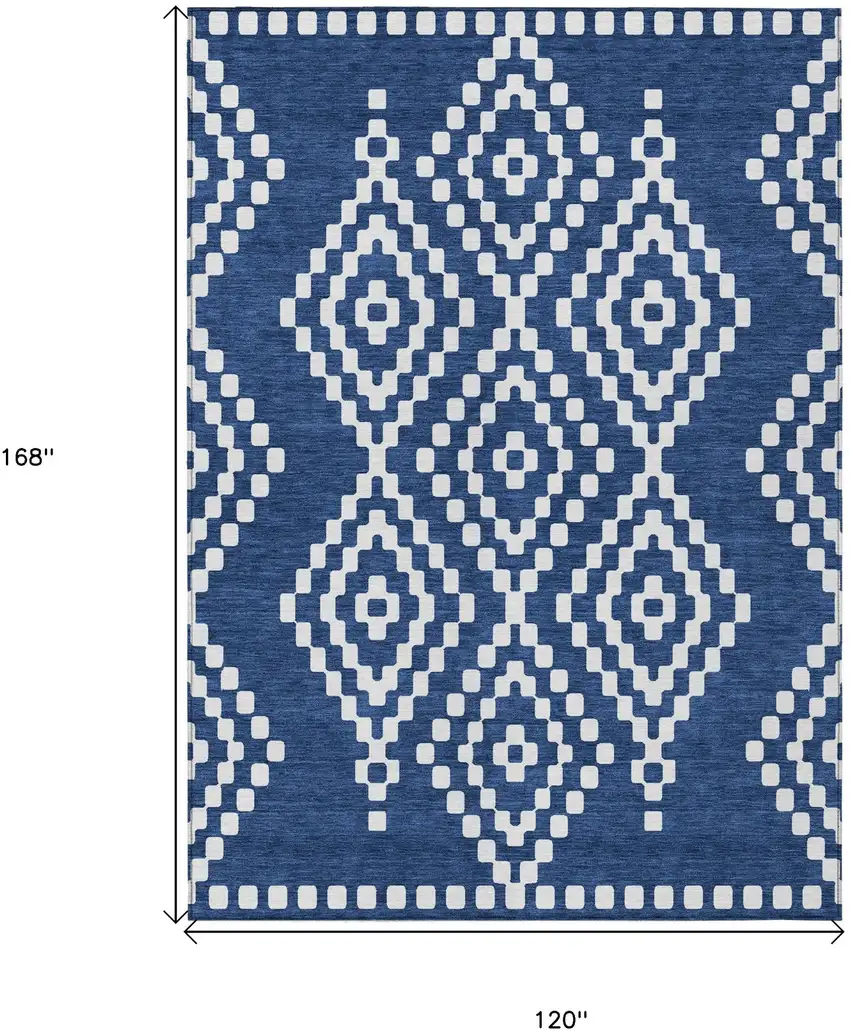 Navy Blue And Ivory Geometric Washable Indoor Outdoor Area Rug Photo 3