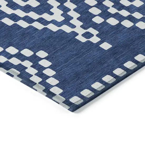 Navy Blue And Ivory Geometric Washable Indoor Outdoor Area Rug Photo 5