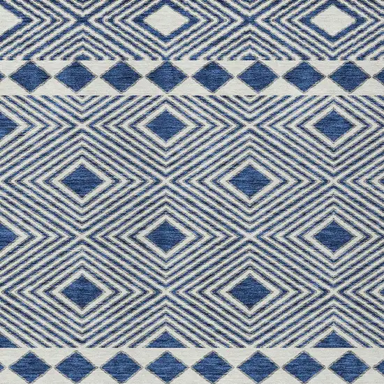 Navy Blue And Ivory Geometric Washable Indoor Outdoor Area Rug Photo 6