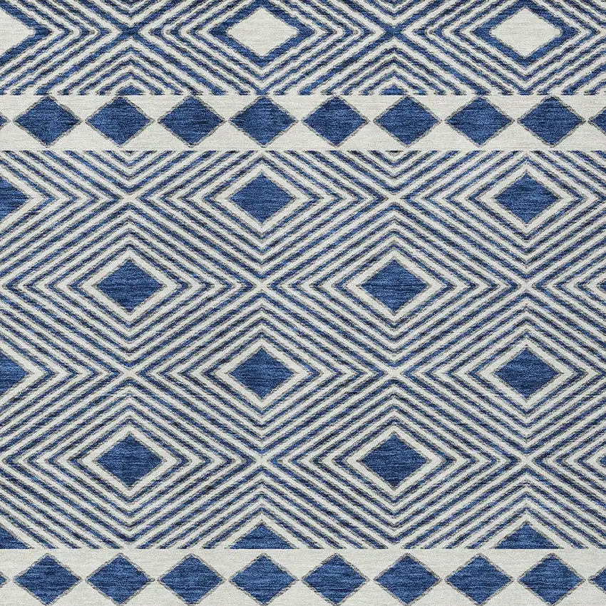 Navy Blue And Ivory Geometric Washable Indoor Outdoor Area Rug Photo 6
