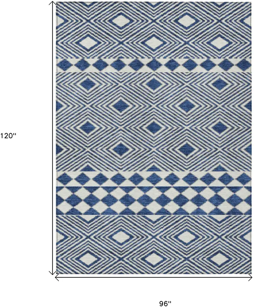 Navy Blue And Ivory Geometric Washable Indoor Outdoor Area Rug Photo 3