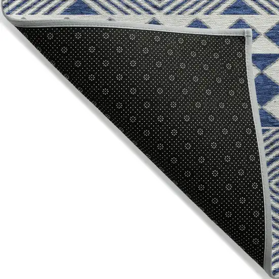 Navy Blue And Ivory Geometric Washable Indoor Outdoor Area Rug Photo 4