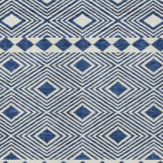 Navy Blue And Ivory Geometric Washable Indoor Outdoor Area Rug Photo 6