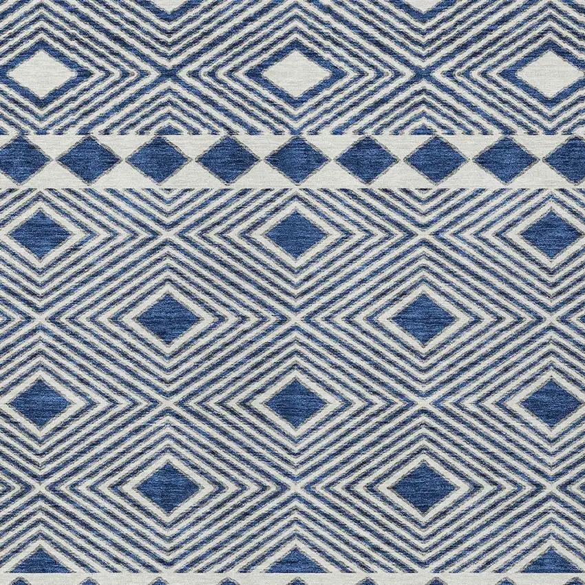 Navy Blue And Ivory Geometric Washable Indoor Outdoor Area Rug Photo 6