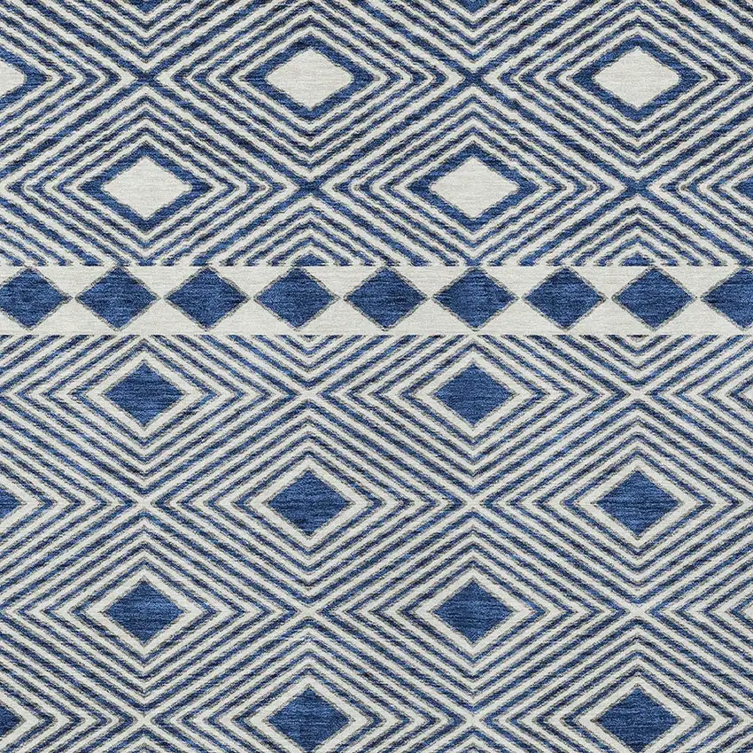 Navy Blue And Ivory Geometric Washable Indoor Outdoor Area Rug Photo 5