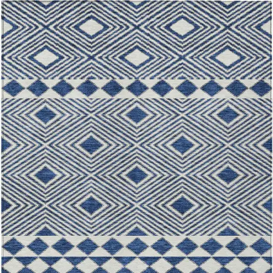 Navy Blue And Ivory Geometric Washable Indoor Outdoor Area Rug Photo 6