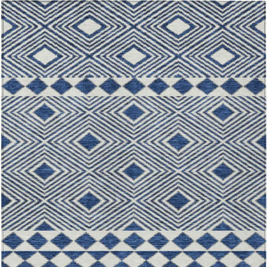 Navy Blue And Ivory Geometric Washable Indoor Outdoor Area Rug Photo 6