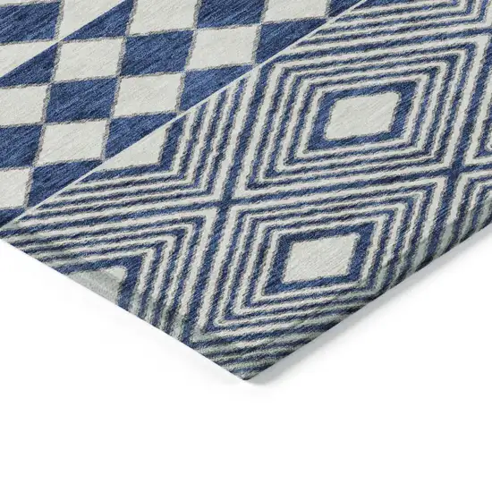 Navy Blue And Ivory Geometric Washable Indoor Outdoor Area Rug Photo 5