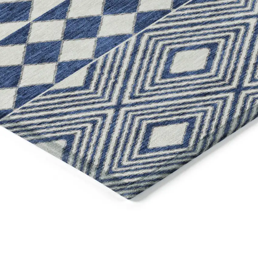 Navy Blue And Ivory Geometric Washable Indoor Outdoor Area Rug Photo 5