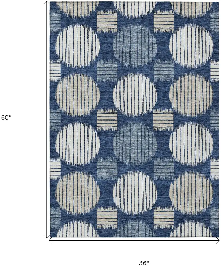 Navy Blue And Ivory Geometric Washable Indoor Outdoor Area Rug Photo 3