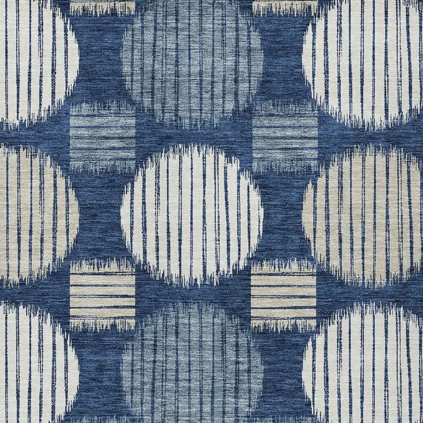 Navy Blue And Ivory Geometric Washable Indoor Outdoor Area Rug Photo 6