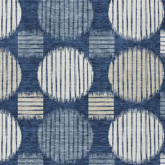 Navy Blue And Ivory Geometric Washable Indoor Outdoor Area Rug Photo 6