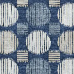 Photo of Navy Blue And Ivory Geometric Washable Indoor Outdoor Area Rug