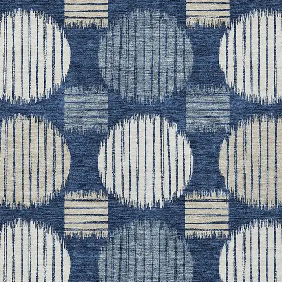 Navy Blue And Ivory Geometric Washable Indoor Outdoor Area Rug Photo 6