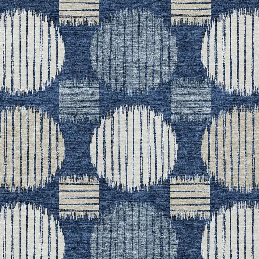 Navy Blue And Ivory Geometric Washable Indoor Outdoor Area Rug Photo 6