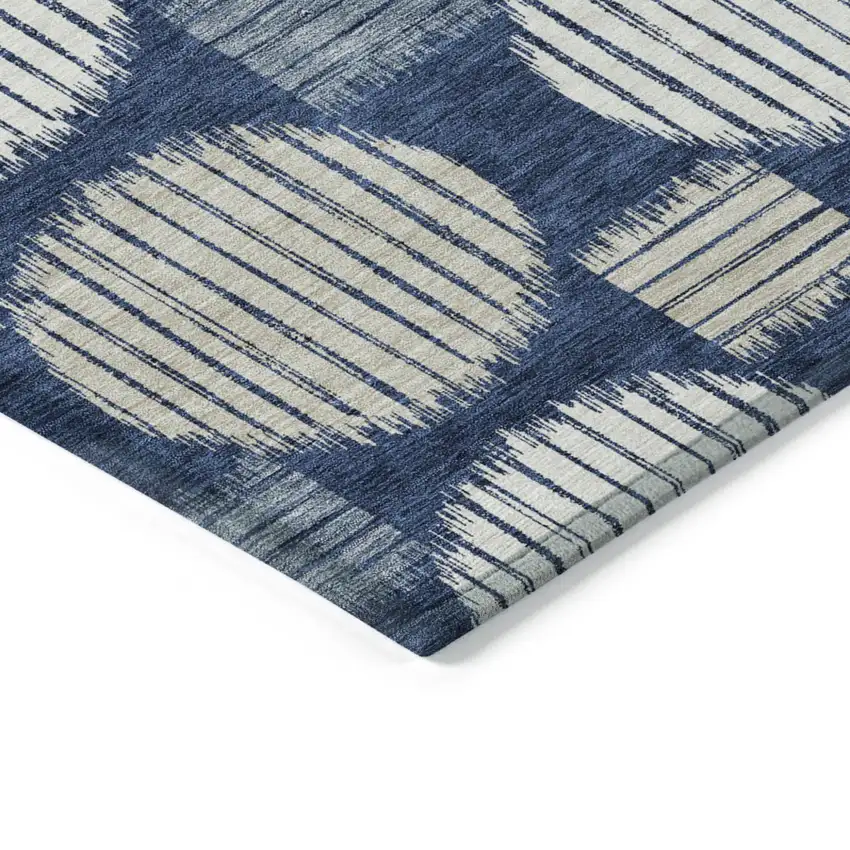 Navy Blue And Ivory Geometric Washable Indoor Outdoor Area Rug Photo 5