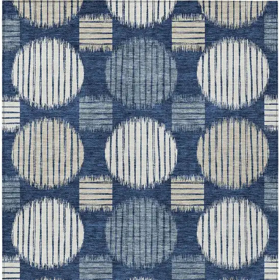 Navy Blue And Ivory Geometric Washable Indoor Outdoor Area Rug Photo 7
