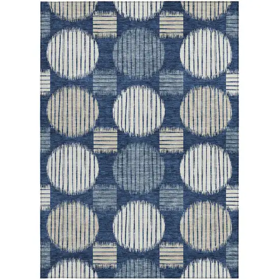 Navy Blue And Ivory Geometric Washable Indoor Outdoor Area Rug Photo 8