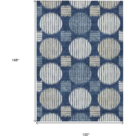 Navy Blue And Ivory Geometric Washable Indoor Outdoor Area Rug Photo 3