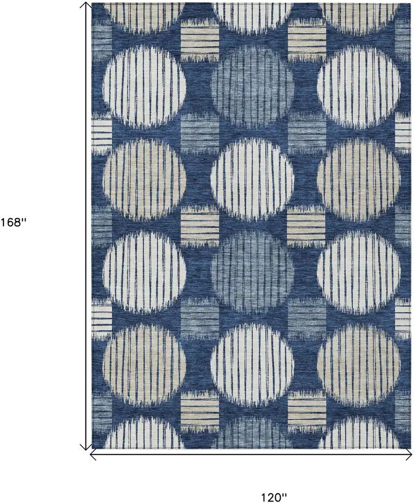 Navy Blue And Ivory Geometric Washable Indoor Outdoor Area Rug Photo 3