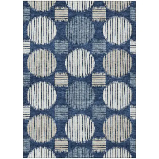Navy Blue And Ivory Geometric Washable Indoor Outdoor Area Rug Photo 2