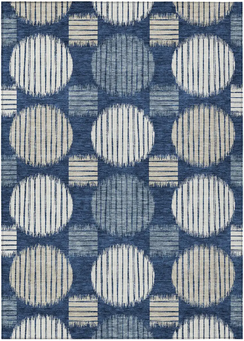 Navy Blue And Ivory Geometric Washable Indoor Outdoor Area Rug Photo 2