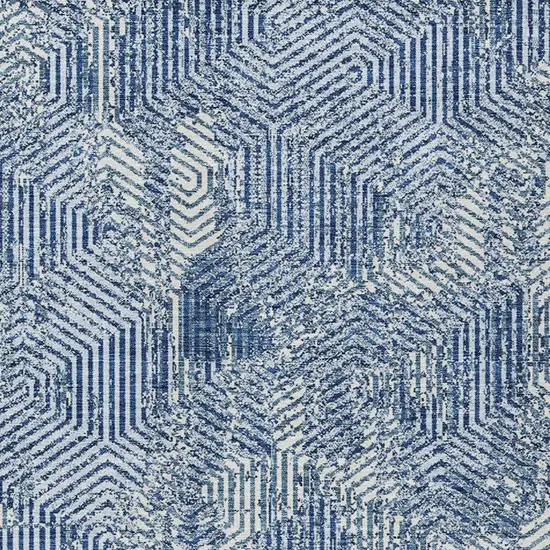 Navy Blue And Ivory Geometric Washable Indoor Outdoor Area Rug Photo 5