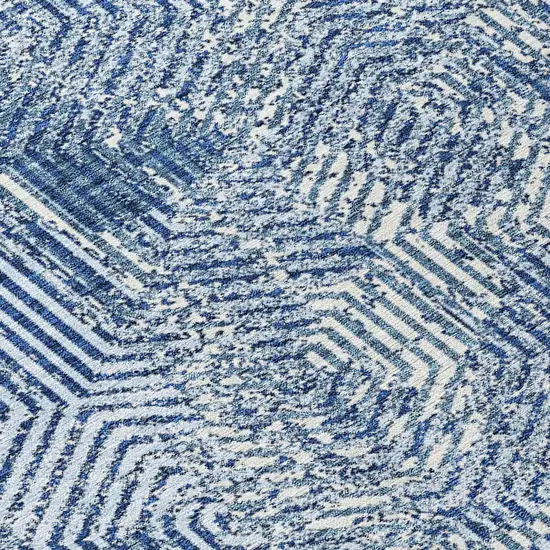 Navy Blue And Ivory Geometric Washable Indoor Outdoor Area Rug Photo 7