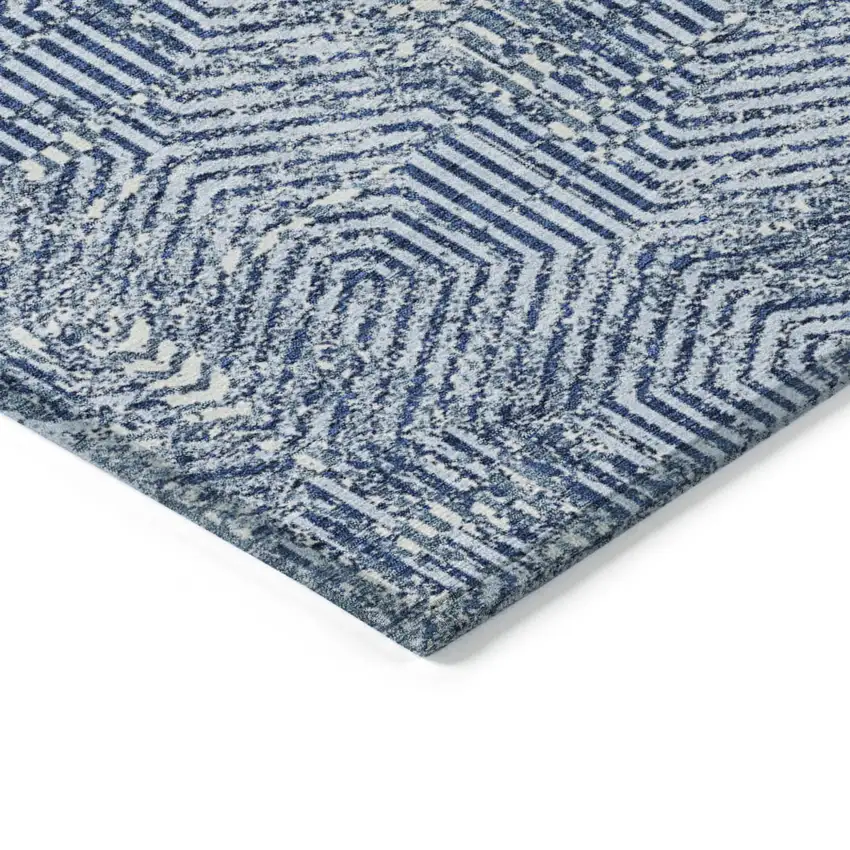 Navy Blue And Ivory Geometric Washable Indoor Outdoor Area Rug Photo 4